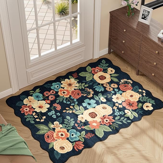 DUKINO 2x3 Entryway Rug, Floral Washable Indoor Door Mat