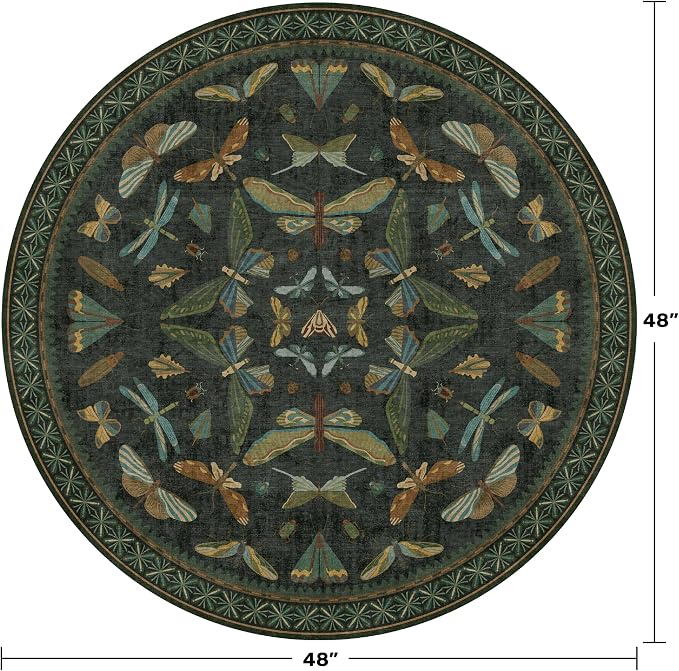 Vintage Dark Green 4ft Round Small Rug