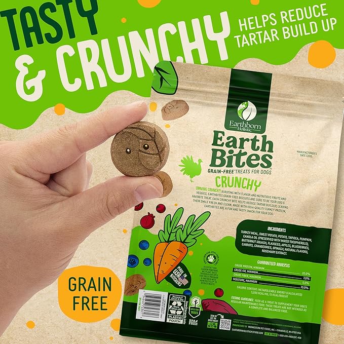 Earthborn Holistic EarthBites Crunchy Grain-Free Dog Treats with Turkey 10 oz