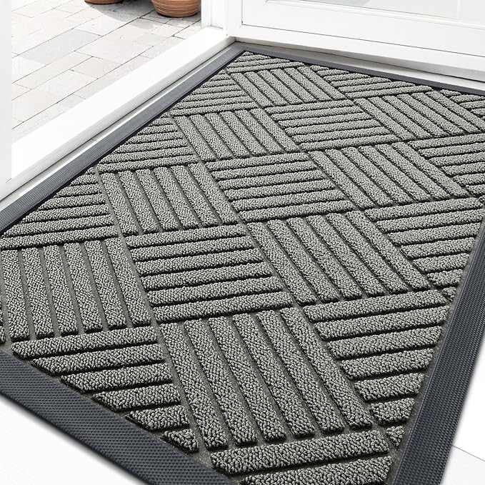 OLANLY Front Door Mat Outside Entrance 33x21, Heavy Duty Sturdy Natural Rubber