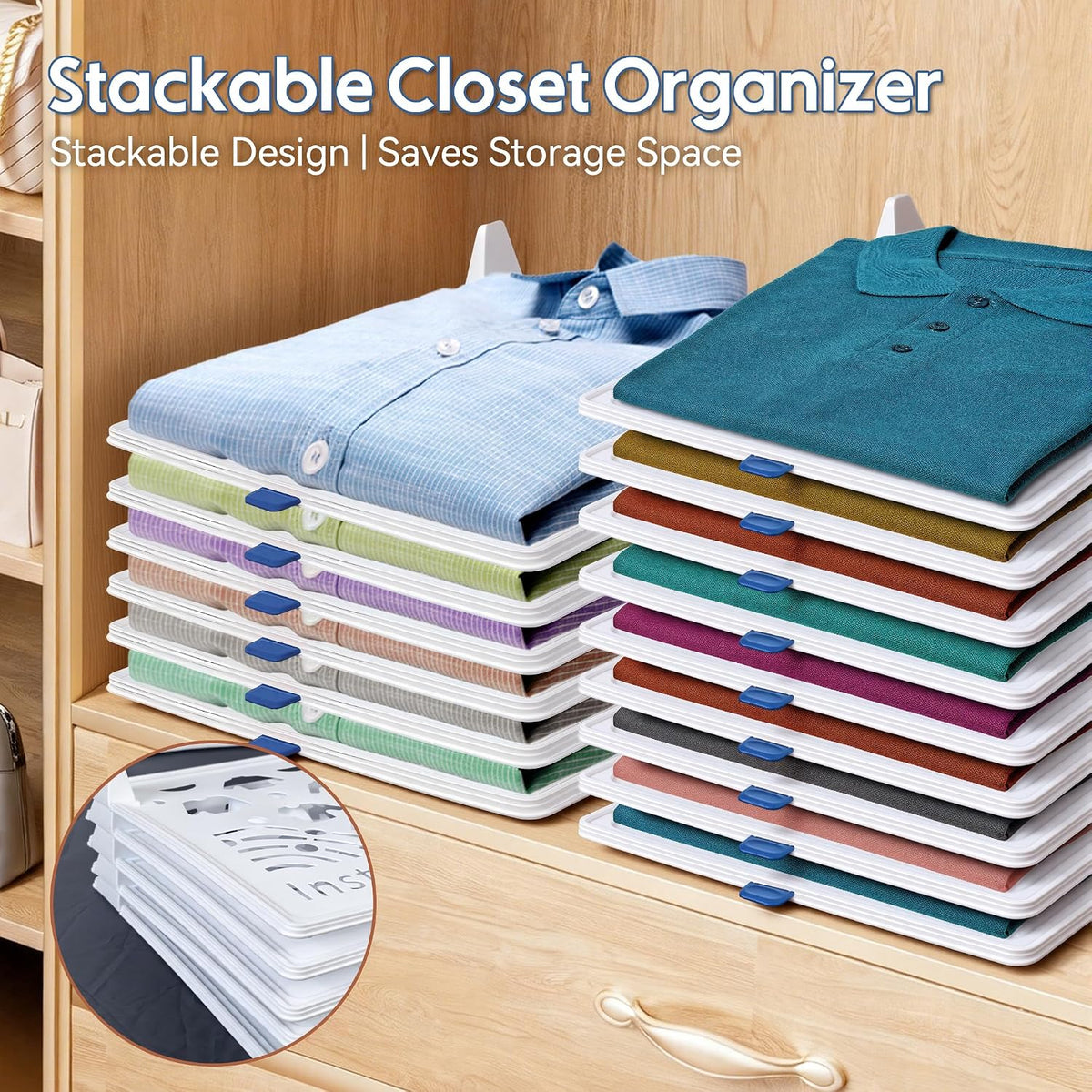 15-Pack Tshirt Organizer Stackable Closet Organizer Portable Detachable