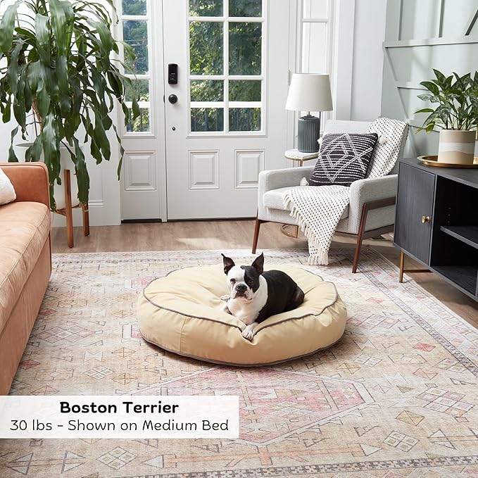 Happy Hounds Scout Round Reversible Pillow Dog Bed, Medium (36" x 36"), Beige