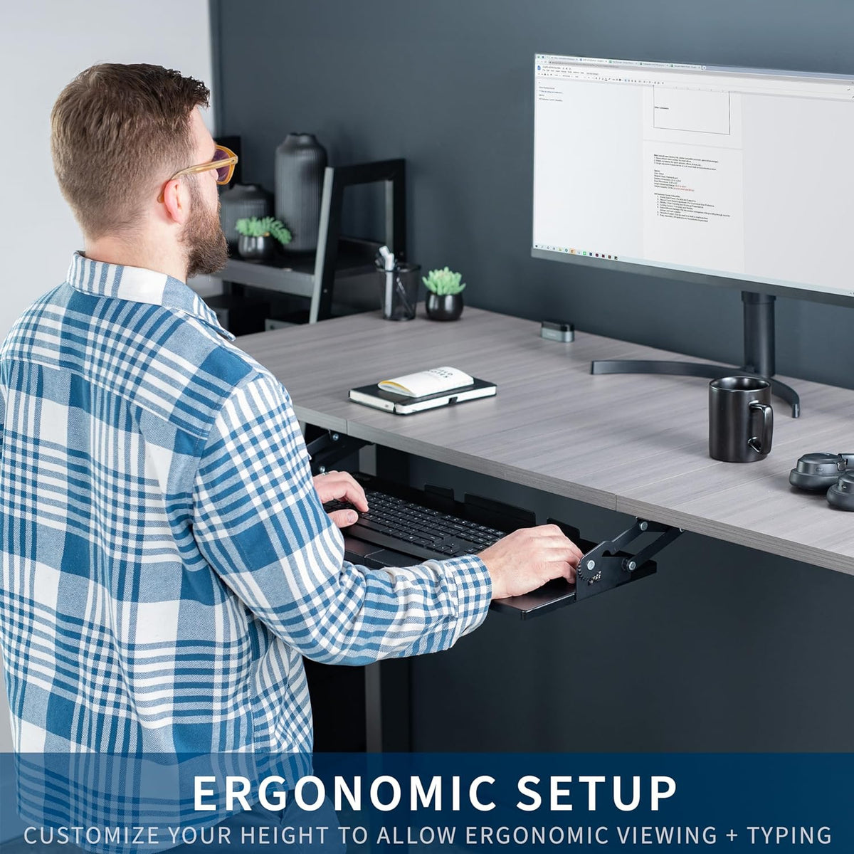 VIVO Black Under Desk 27 x 11 in Adjustable Keyboard Tray, MOUNT-KB08S