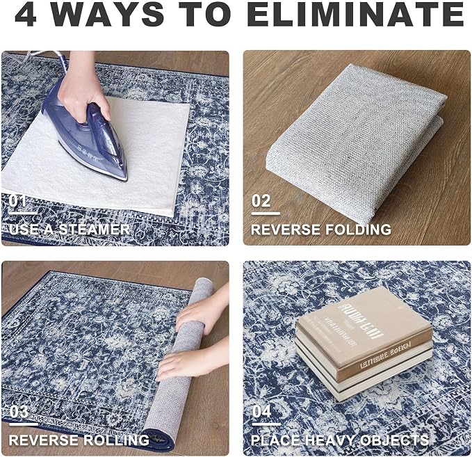 KILOCOCO Area Rug 4x6 Entryway Rug Washable Printed Vintage Floral Rubber