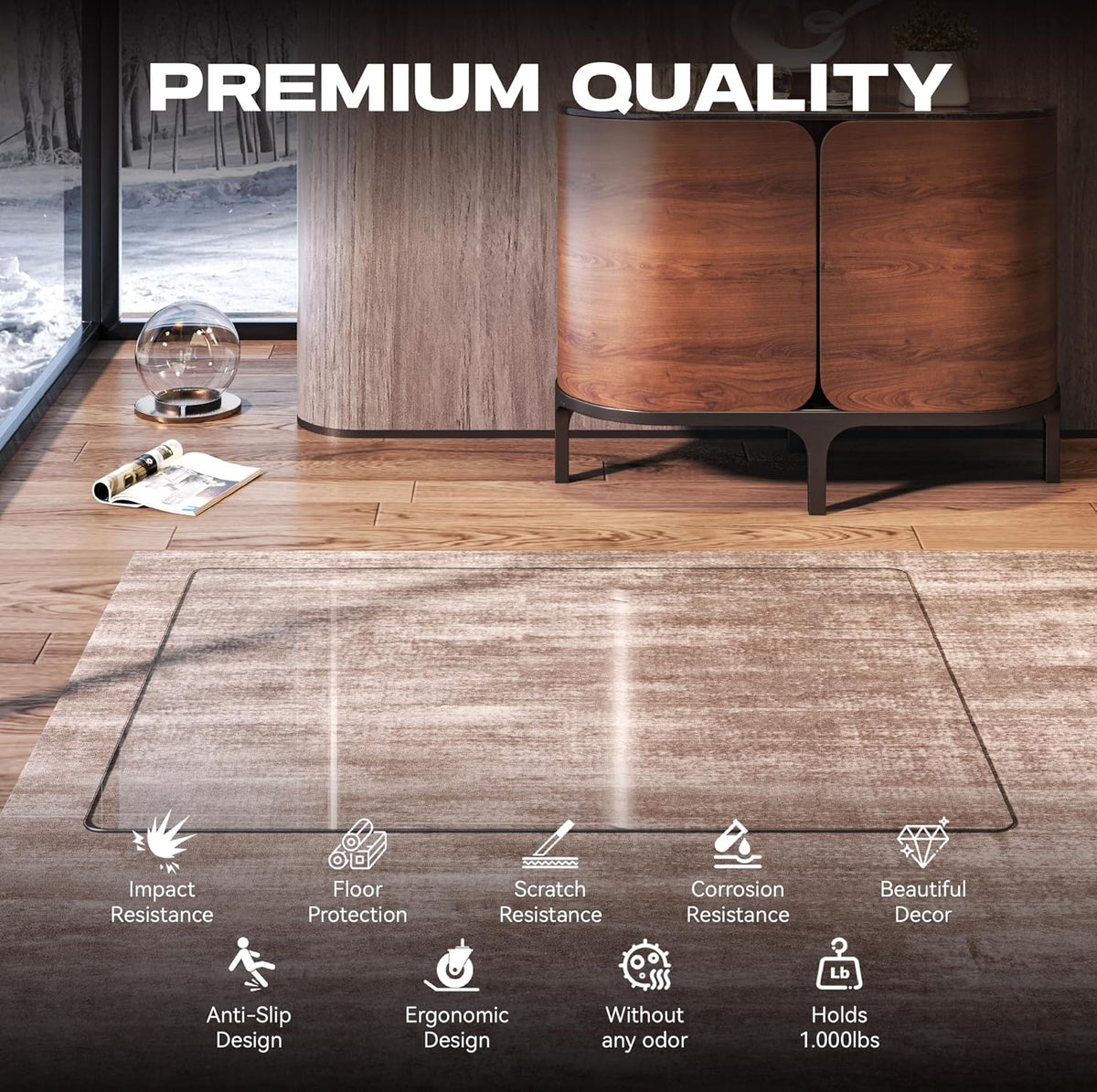 Tempered Glass Office Chair Mat, 50" x 44" Transparent Chair Mat, Heavy Duty 1,000lb, Round Corner Polished Edge, Glides Smoothly, Easy Clean, Protector Mats for Home Hardwood Floors Carpet