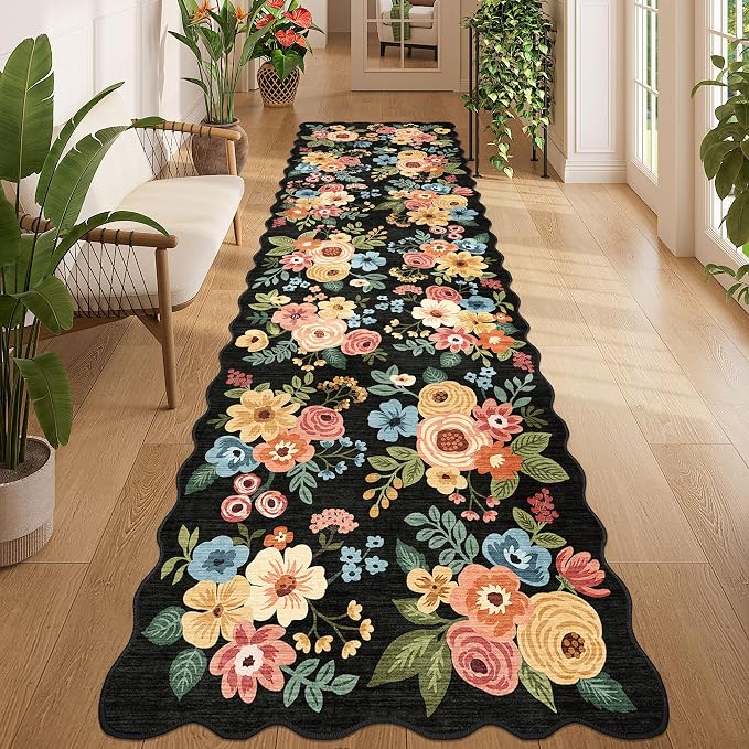 DUKINO 3x10 Washable Runner Rug, Non Slip Floral Ultra Soft Runner