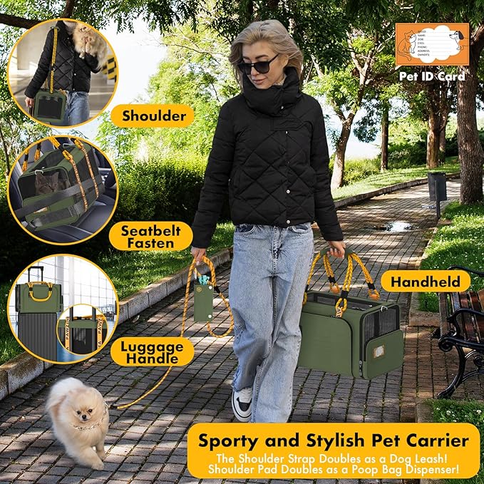 PAWZIDEA Expandable Pet Carrier w/ID Card, 18″×11″×11″ Small Dog Carrier TSA Airline Approved, Top Load Cat Carrier for 2 Cats Under Seat, Soft-Sided Collapsible Puppy & Animal Travel Bag, up 15 lbs