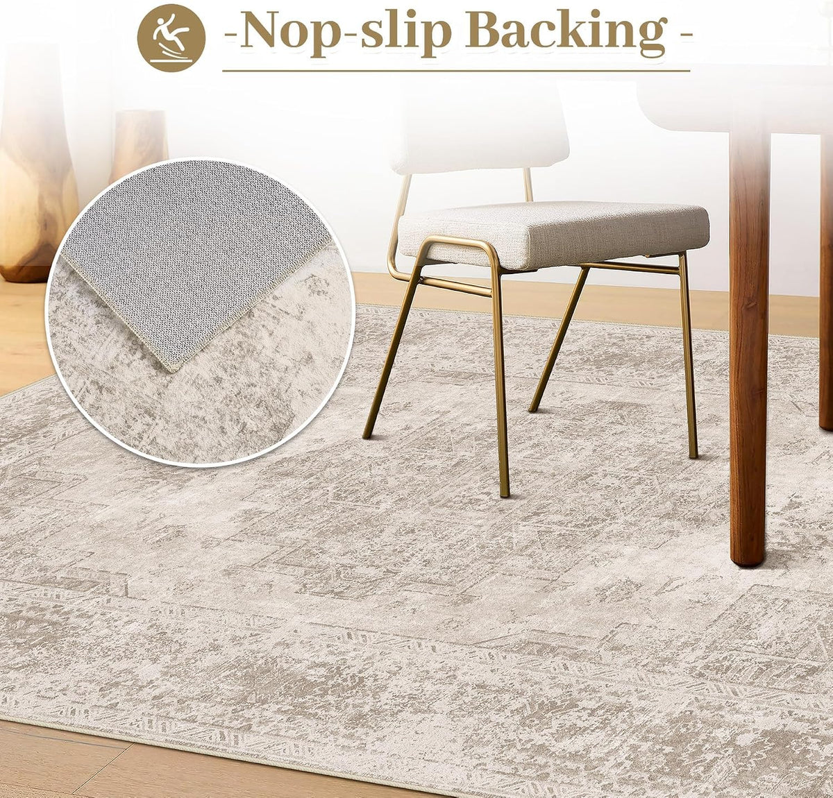 XLUEZ Area Rug 8x10 Living Room Rug, Machine Washable Vintage Distressed Medallion Rug Non-Slip Soft Low Pile Large Indoor Rugs for Bedroom Kitchen Dining Room Office(Brown,8'x10')