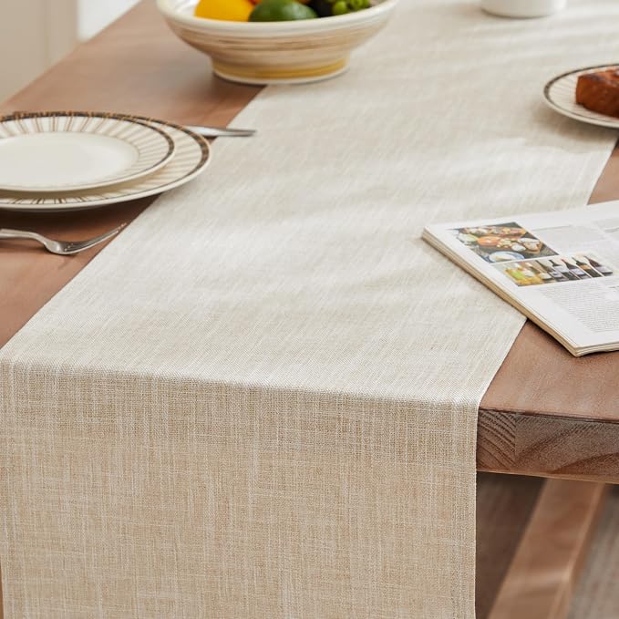 Rustic Cotton Linen Table Runner, 13x90 Inches Taupe | Farmhouse Style Linen