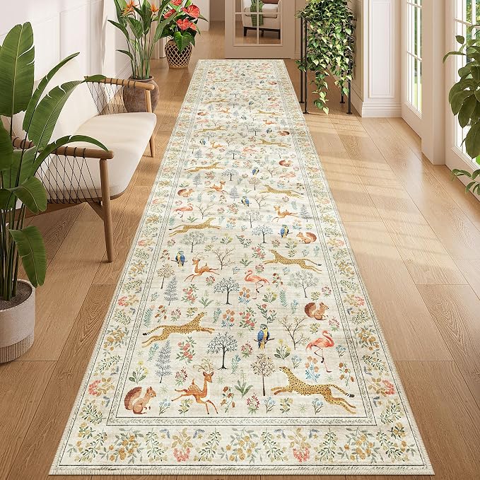 DUKINO 3x12 Runner Rug, Non Slip Animal Print Runner Rug