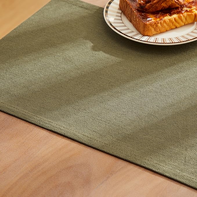 Rustic Cotton Linen Table Runner, 13x108 Inches Olive | Farmhouse Style Linen