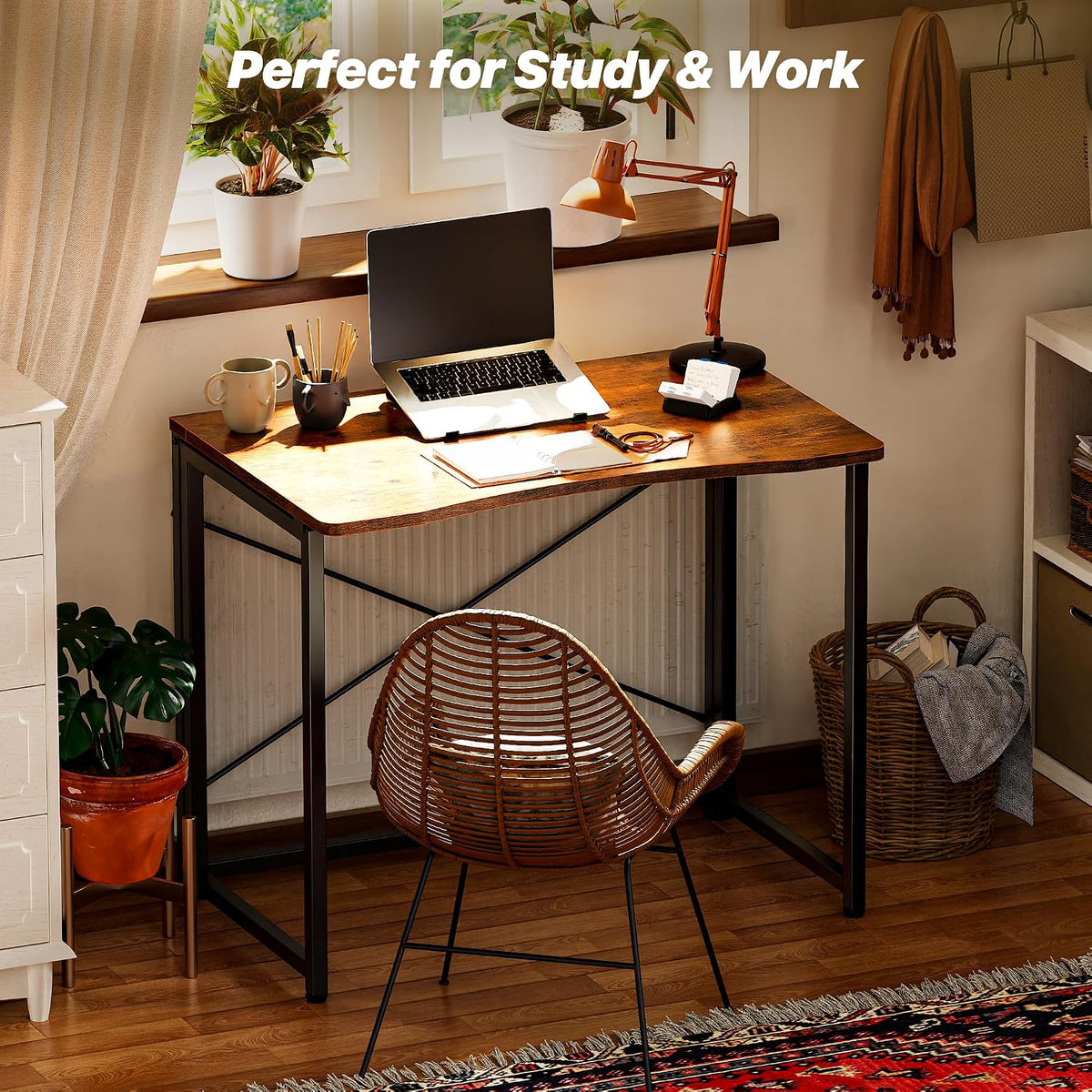 Huuger Folding Desk for Small Spaces, 31.5 Inch Foldable Computer Table
