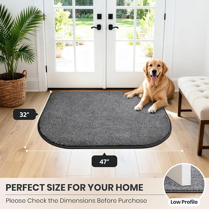 PURRUGS Dirt Trapping Door Mat Half Round 32" x 47", Non-Slip Machine Washable