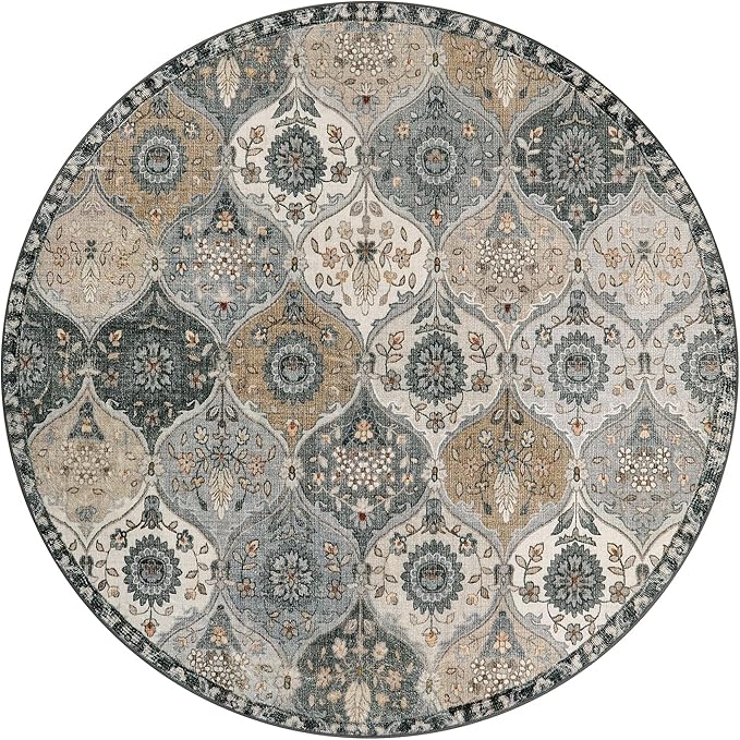 Lahome Moroccan Washable Round Area Rug, Soft Vintage Round Rugs 6ft