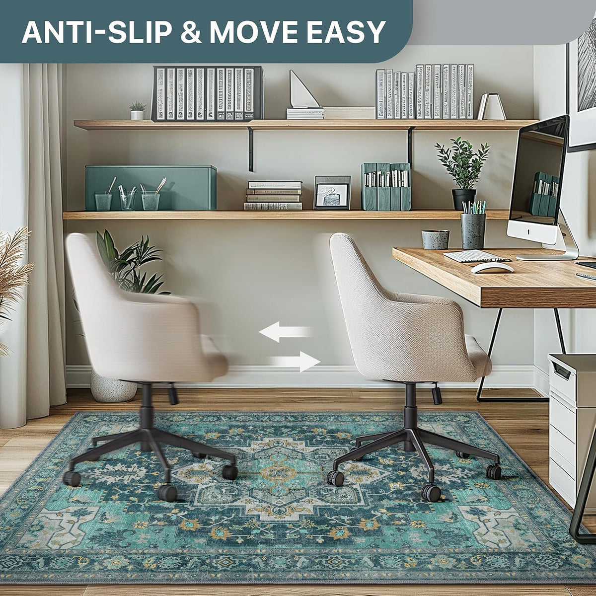36"x48" Office Chair Mat for Hardwood Floor, Non-Slip Washable Turquoise