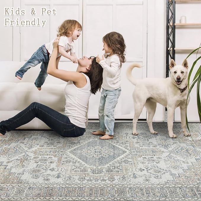 Machine Washable Area Rugs 9x12 Living Room Retro Rugs- Ultra Soft Low Pile
