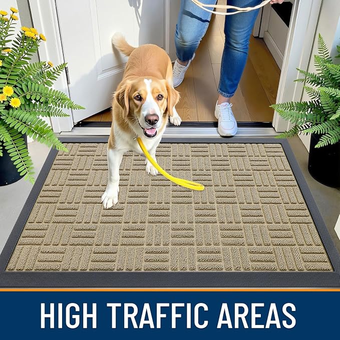 OLANLY Front Door Mat Outside Entrance 59x34, Heavy Duty Sturdy Natural Rubber