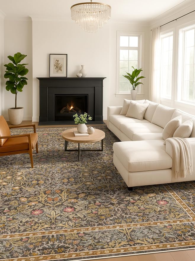 Vintage Floral Living Room Rug 8x10, Dining Room Under Kitchen Table, Oriental