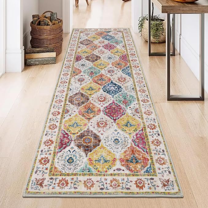 HEBE Hallway Runner Rug 2'x6' Washable Vintage Distressed Area Rugs Non Slip