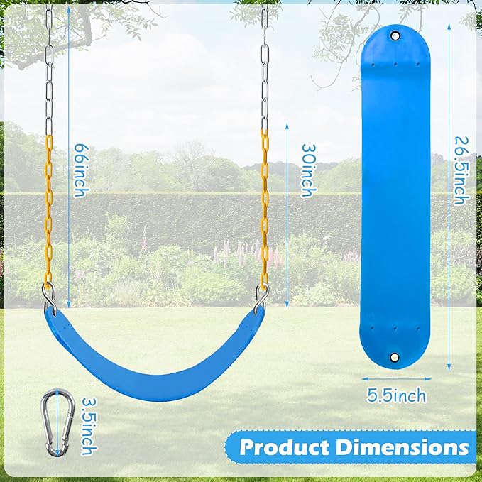 Sunnyglade 2PCS Swings Seats Heavy Duty with 66" Chain, Playground Swing Set Accessories Replacement with Snap Hooks, Support 250lb (2, Blue)