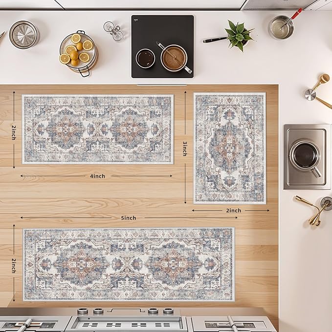 4 Pieces Kitchen Rug Set: Washable Water Resisitant Carpet