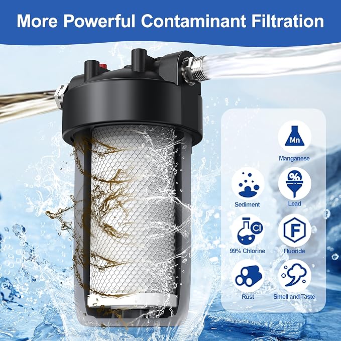 6-Layer RV Water Filter with Stand and 0.5 Micron Filtration, 3/4" GHT Metal