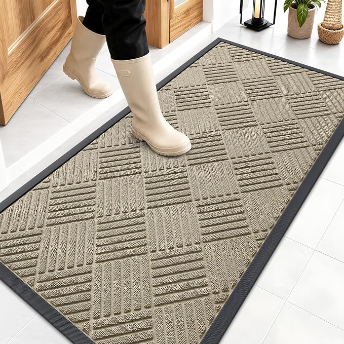 OLANLY Front Door Mat Outside Entrance 47x23, Heavy Duty Sturdy Natural Rubber