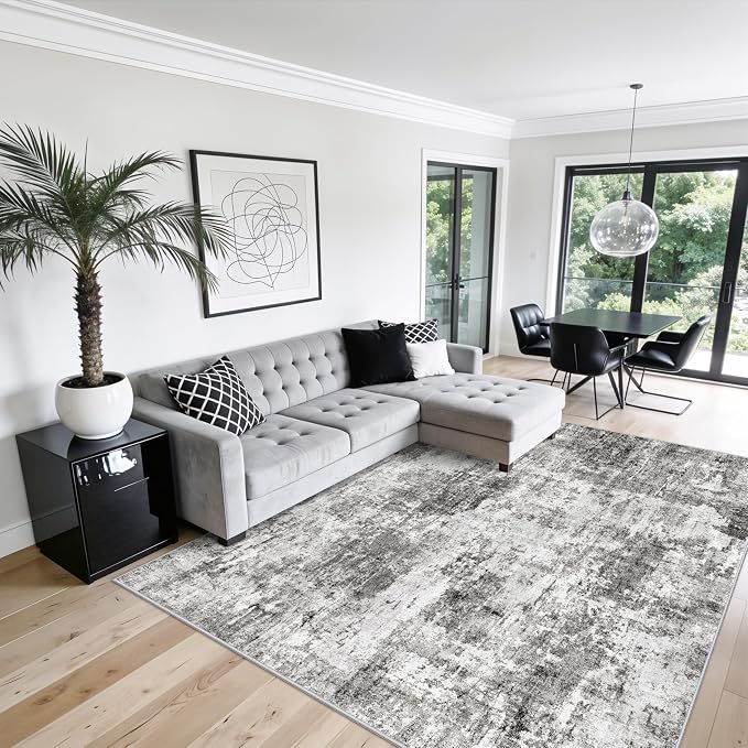 10x10 ft Square Living Room Rug – Washable Modern Abstract Area Rug