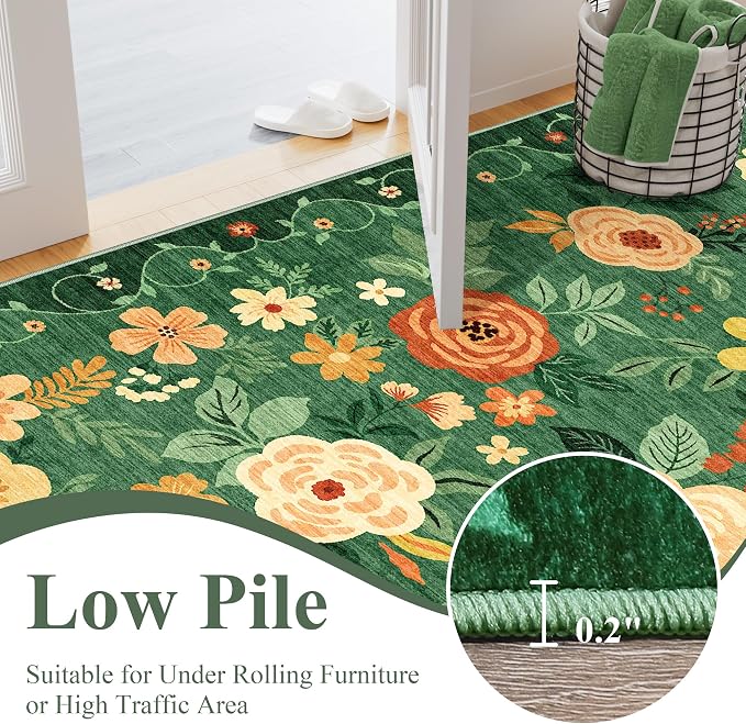 DUKINO 8x10 Area Rug, Floral Rugs