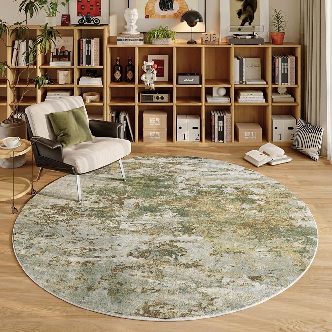Green Round Rugs 6ft Washable Circle Area Rug