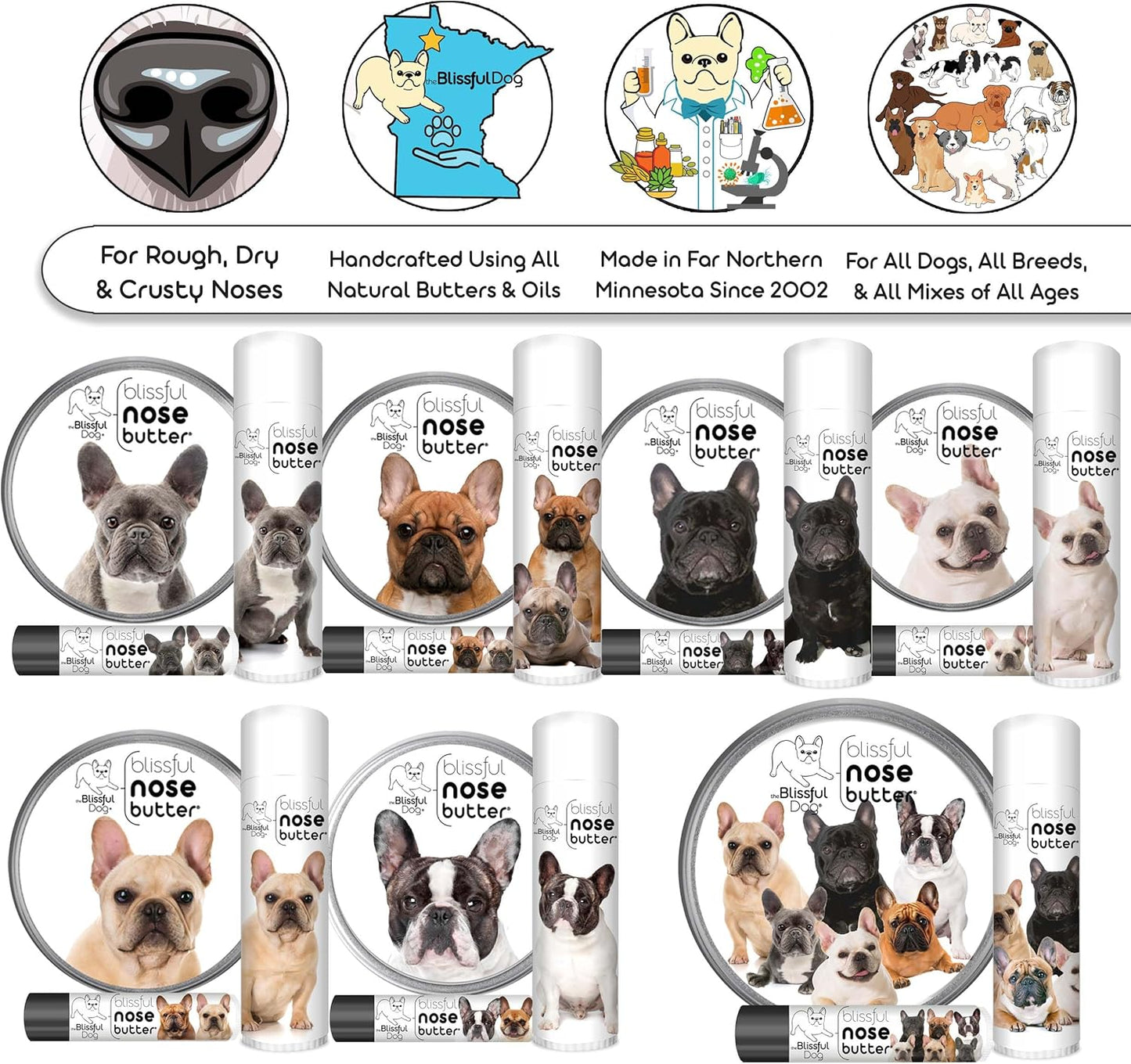 The Blissful Dog French Bulldog Pied Unscented Nose Butter - Dog Nose Butter, 4 Ounce