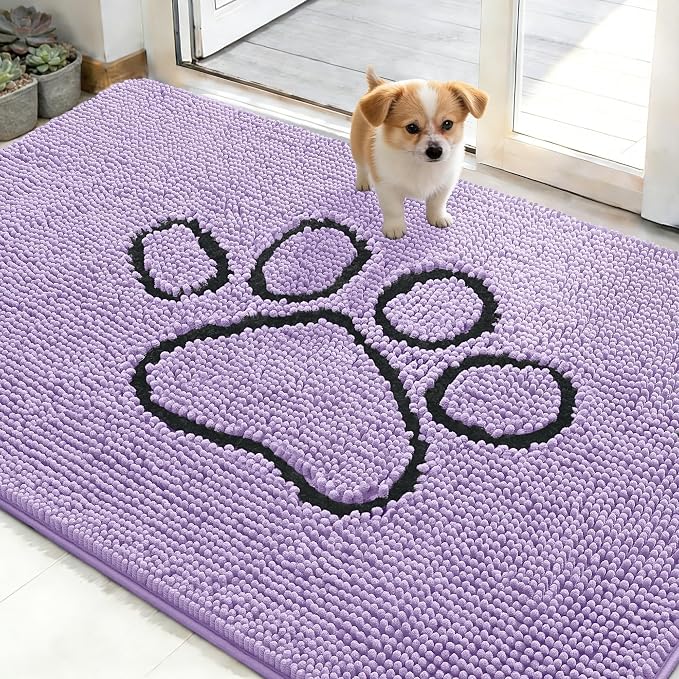 OLANLY Dog Door Mat for Muddy Paws 48x30, Paw Print Design, Absorbs Moisture