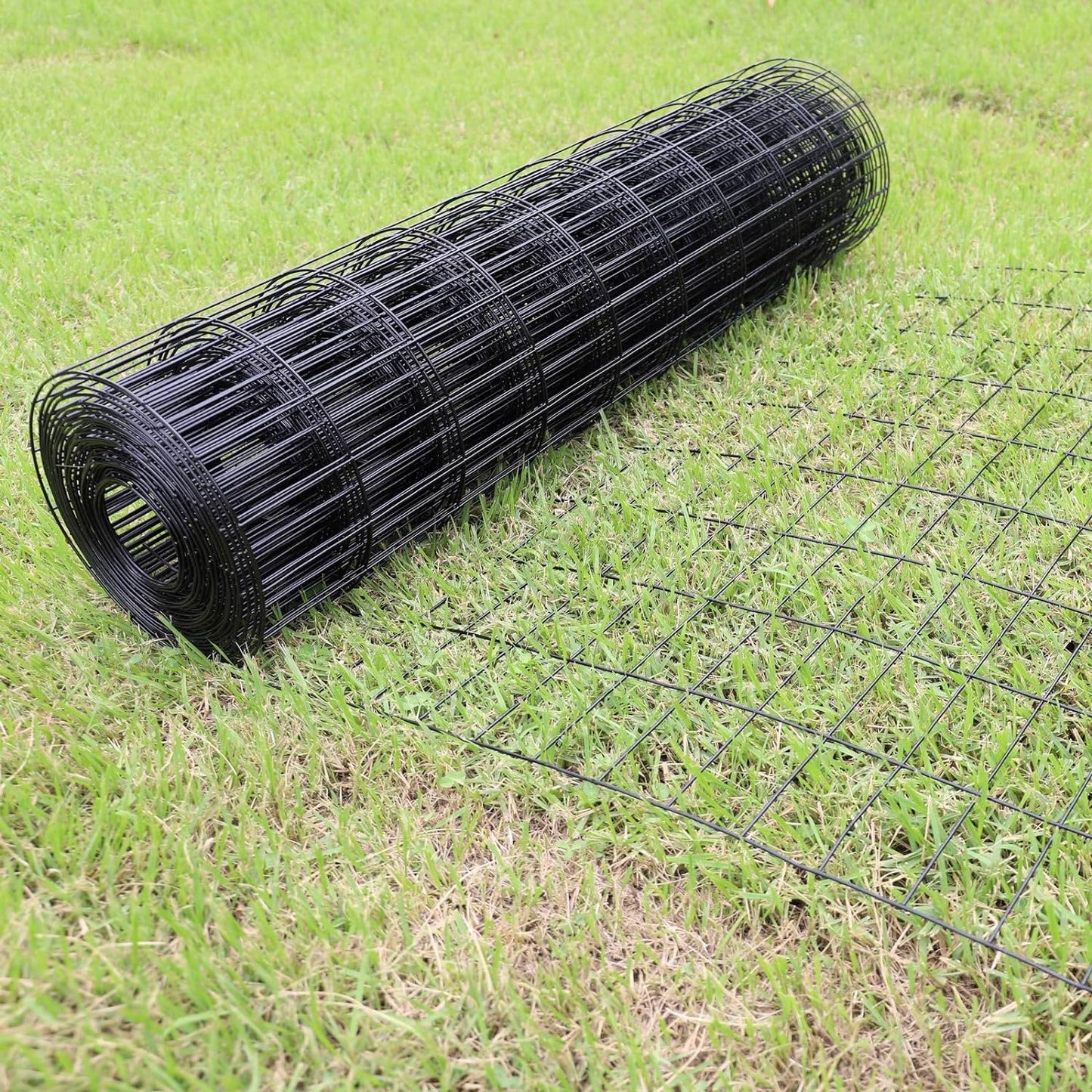 Black PVC Coated Welded Wire Fence 24 Inch x 50 Foot, 2 Inch x 4 Inch 14GA, Garden Border Fencing Roll Vinyl Coated Wire Mesh for Yard Vegetable Plant Protection Poultry Netting