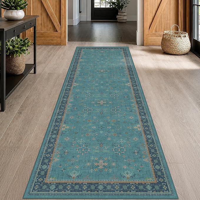 Hazo Haus Teal 10ft Long Hallway Runner Rug