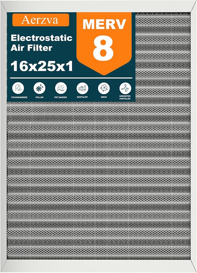 16x25x1 Reusable Air Filter, MERV 8, Permanent Electrostatic Air Filter