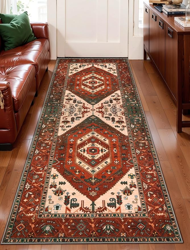 SERISSA Boho Washable Runner Rug, 2x6 Rug Runner Non-Slip Vintage Terracotta