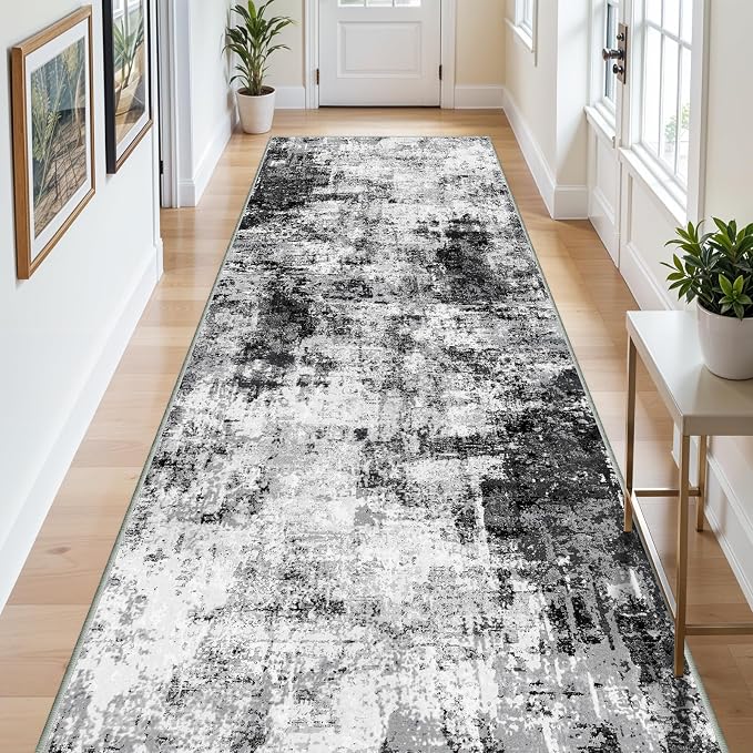 3x12 Washable Runner Rugs for Hallway: Long Abstract Runners for Entryway