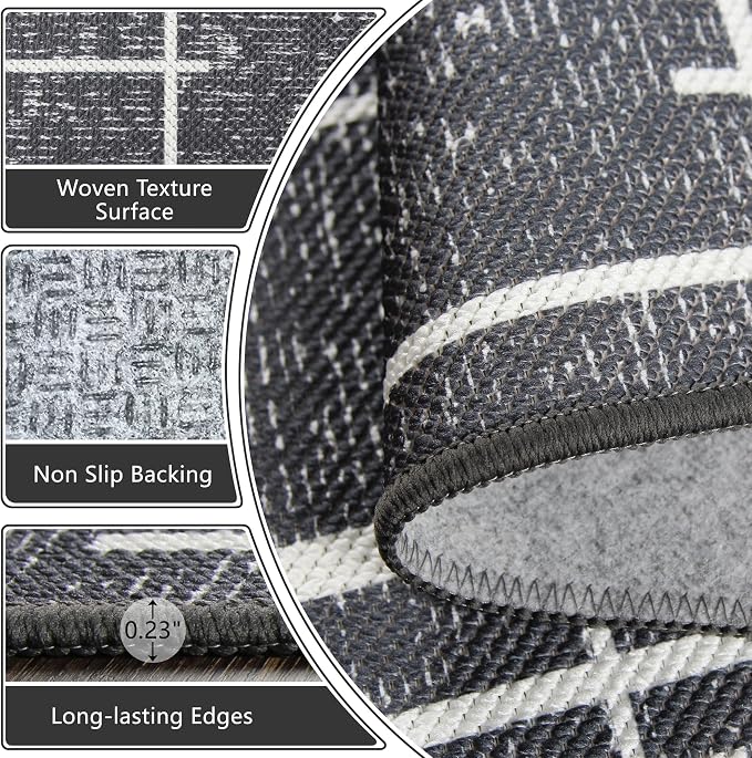 Non Slip Hallway Runner Rug 2x8, Modern Distressed Stripe, Washable Long Rug