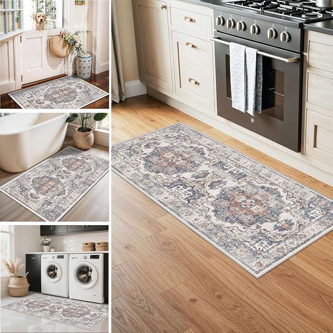 4 Pieces Kitchen Rug Set: Washable Water Resisitant Carpet