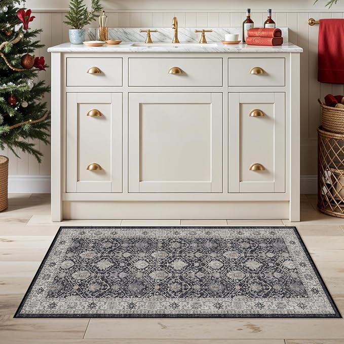 Washable 2x3 Entryway Area Rug: Vintage Soft Thin Door Mat