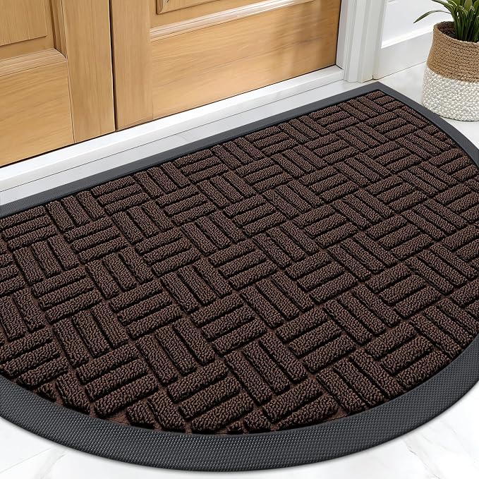 OLANLY Half Circle Door Mat Outside Entrance 29.5x17, Heavy Duty Sturdy Natural