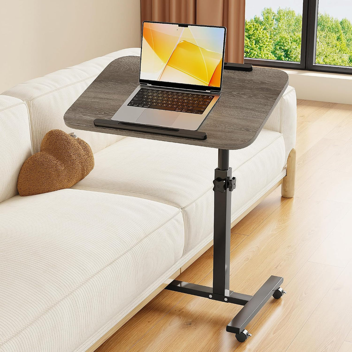 Furist Adjustable Overbed Bedside Table with Wheels Hospital Bed Table Portable Computer Stands Movable Desk Computer Table for Bed Laptop Stand for Couch