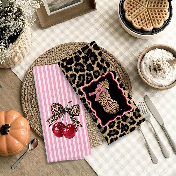 Coquette Pink Leopard Print Hand Towels