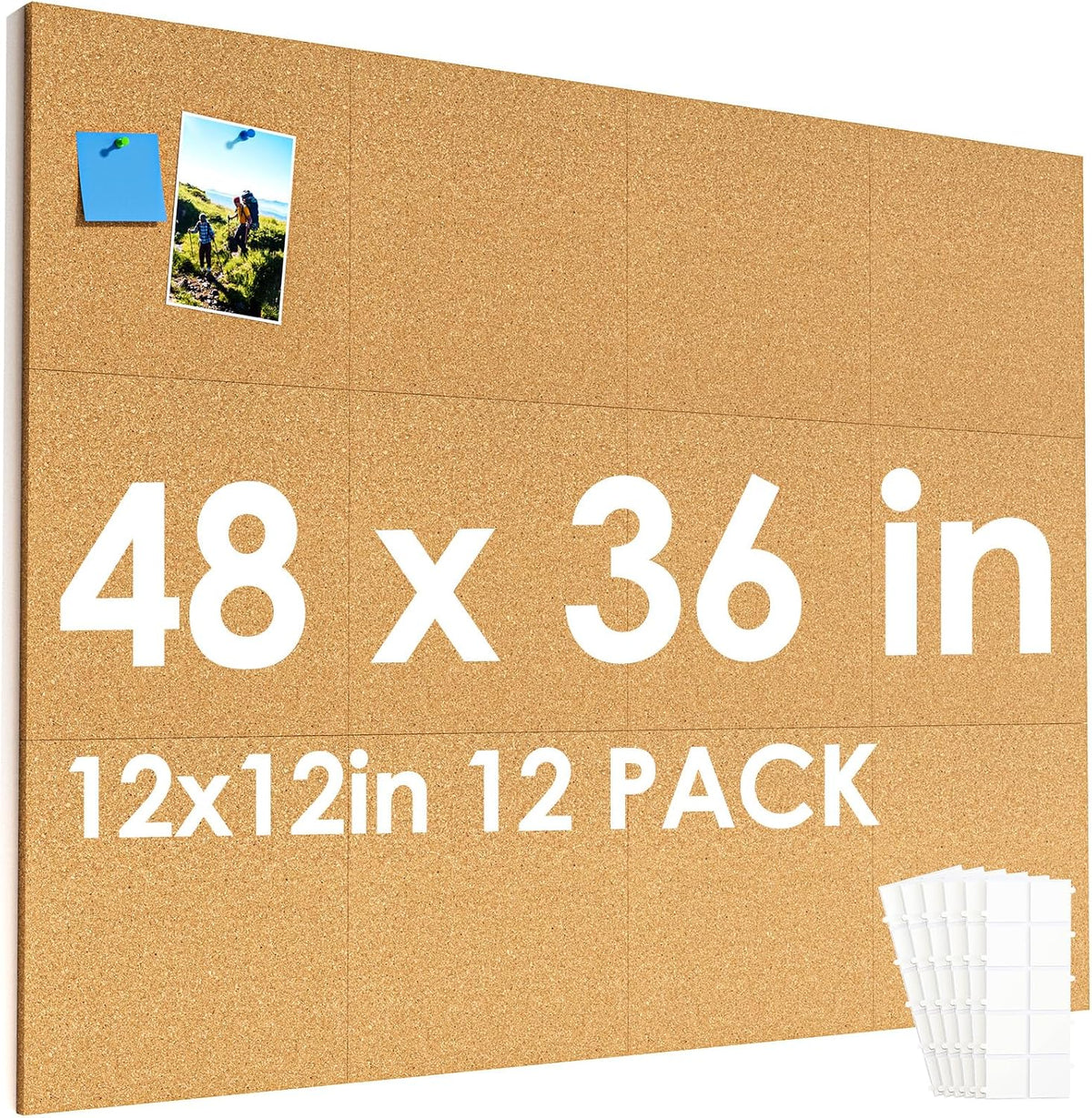 MaxGear 48" x 36" Large Cork Board for Wall, 12 Pack 12" x 12" Tiles