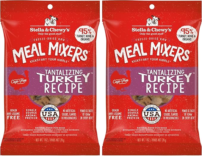 Stella & Chewy's Freeze-Dried Raw Tantalizing Turkey Meal Mixers- Dog Food Topper and Mixer - Made with 95% Cage-Free Turkey, Organs & Bone - Perfect for Picky Eaters - Grain-Free - 1 oz (Pack of 2)