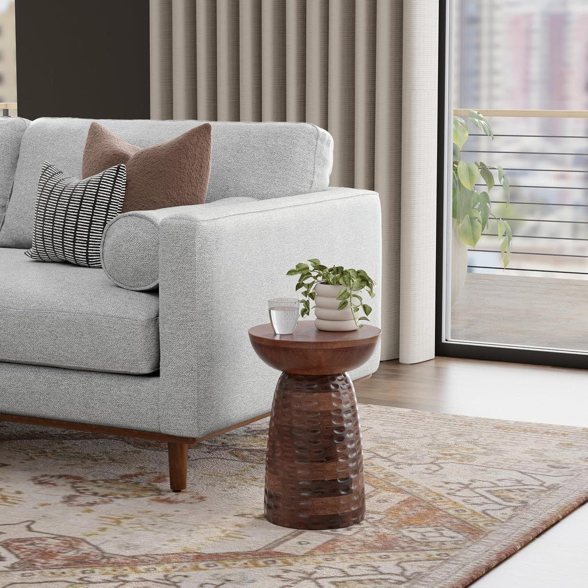 SIMPLIHOME Boyd 13" Wide Solid Wood Round End Table in Warm Dark Brown