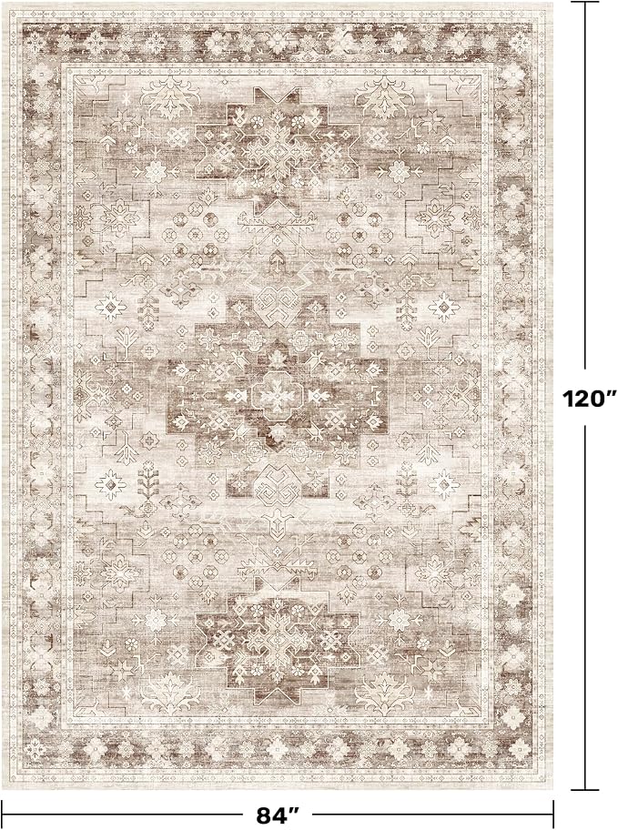 Hazo Haus Beige Farmhouse Washable 7x10 Area Rugs