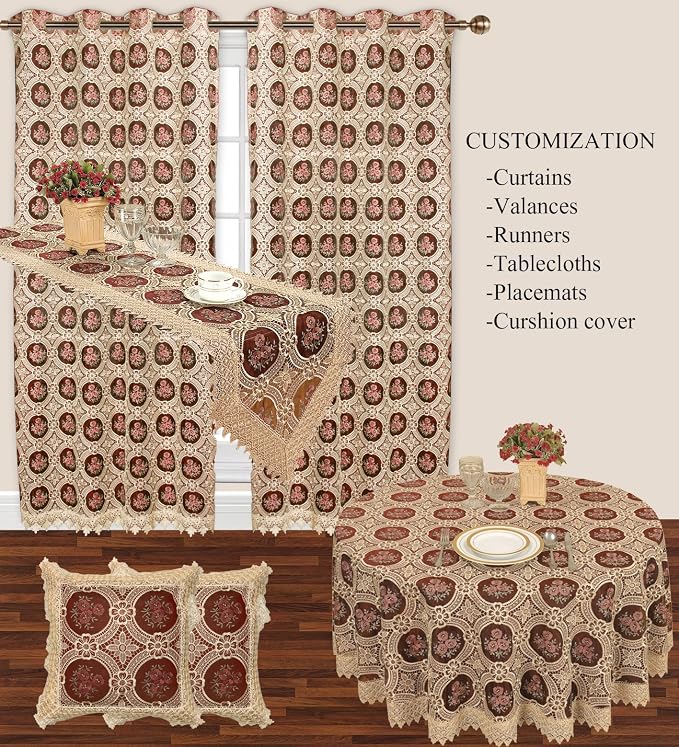 Beige Embroidered Lace Table Runners Dresser Scarves 16 × 48 Inch