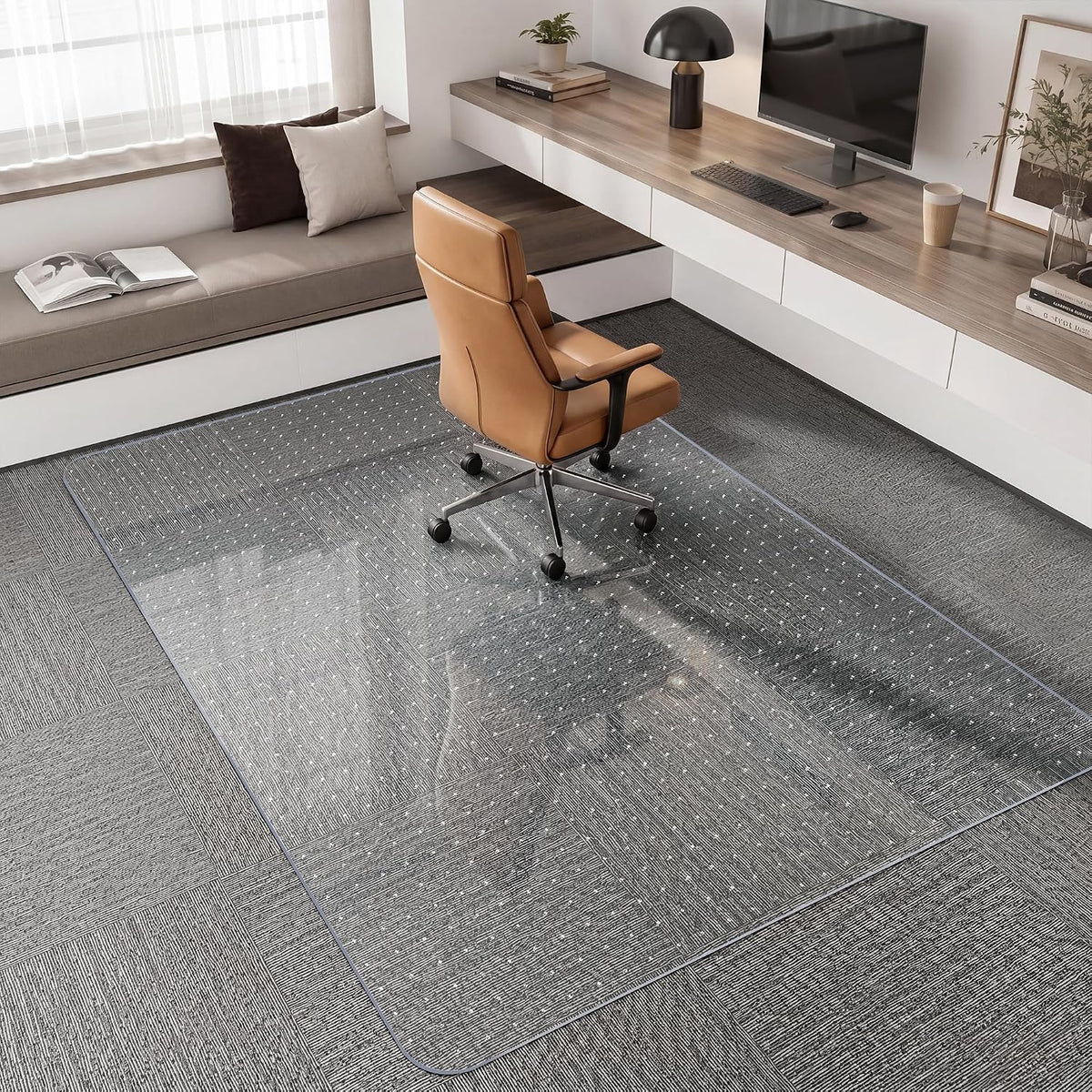 Office Chair Mat for Carpeted Floor, 46 × 72 Inch Low Pile Carpet Rolling Chair Mat, Large Plastic Computer Office Floor Mat, Thick Wear-Resistant PVC Carpet Protector Mat, Smooth Gliding Movement