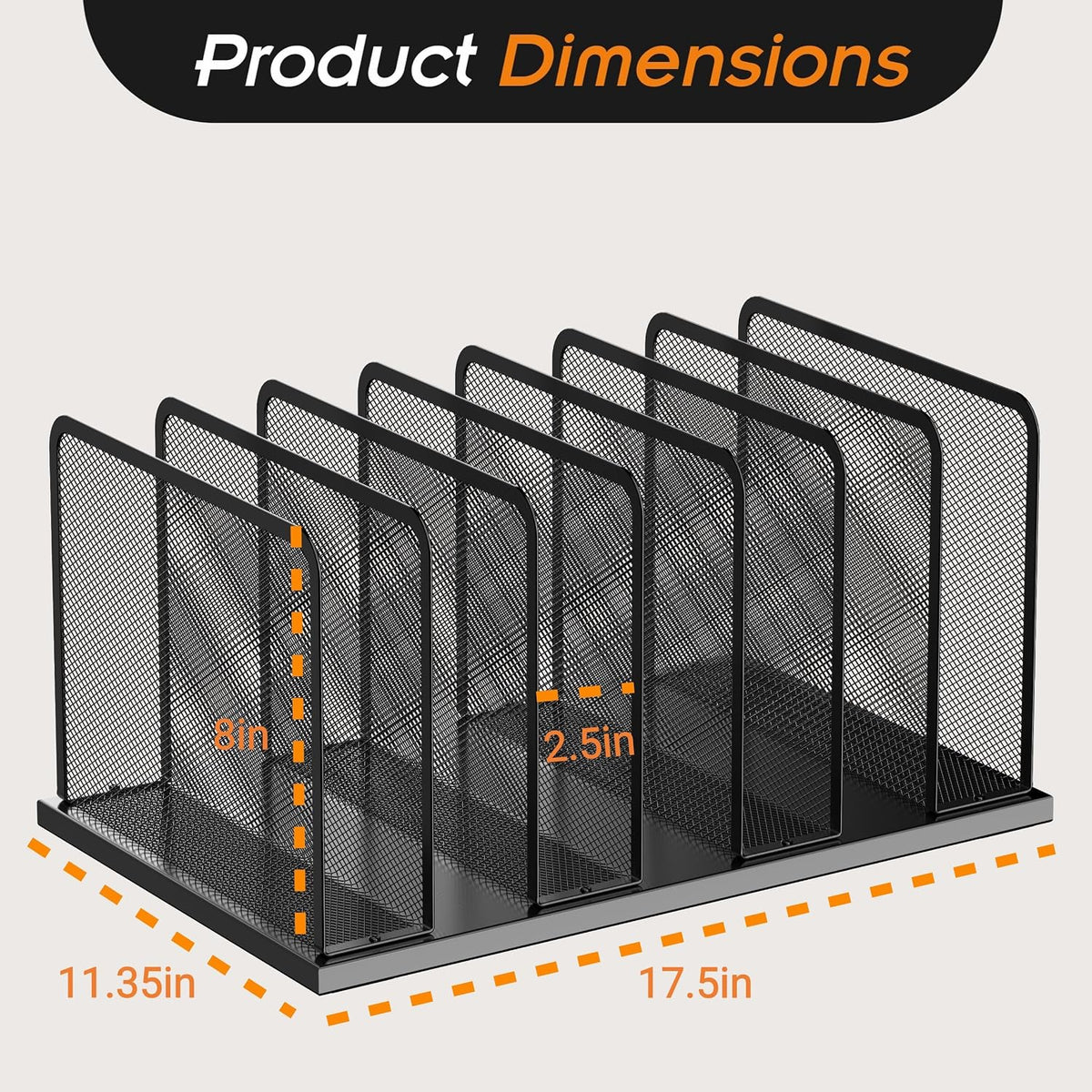 Kuntine.B 7-Section Upright Desk File Organizer Black 1 Pack